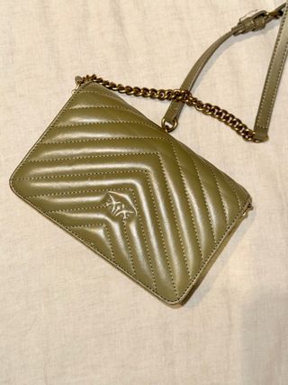 Borsa Pinko verde con uccelli dorati