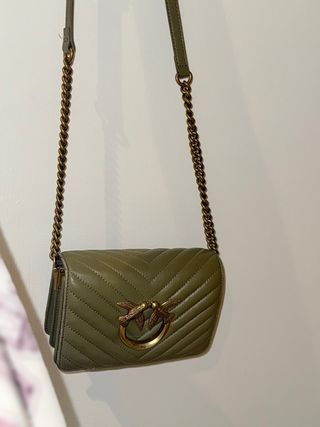 Borsa Pinko verde con uccelli dorati