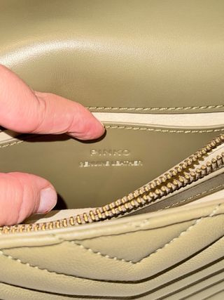 Borsa Pinko verde con uccelli dorati