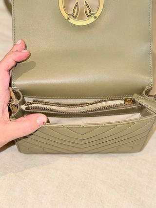 Borsa Pinko verde con uccelli dorati