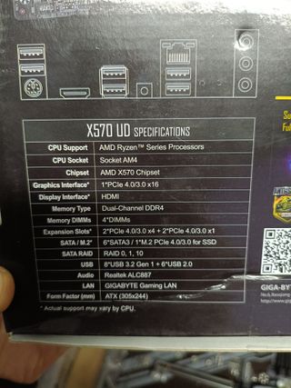 Placa base GIGABYTE X570 UD (AMD Ryzen 5000/X570/ATX/PCIe4.0/DDR4/USB3.2 Gen 1/Realtek ALC887/M.2/Realtek GbE LAN/Placa Base para Juegos)