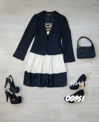 Zara Talla S - Vestido midi seda crema y negro