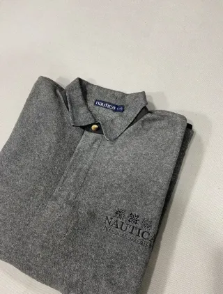 Nautica Fleece Polo Shirt Size L, Quarter zip Gray