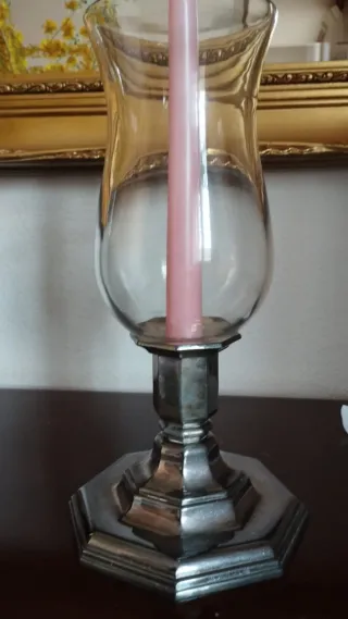 Candelabro de plata Meneses con cristal.