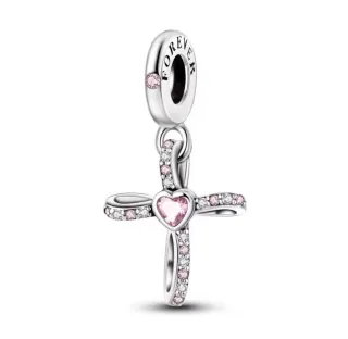 Charm Corazón Cruz Pandora Plata Rosa