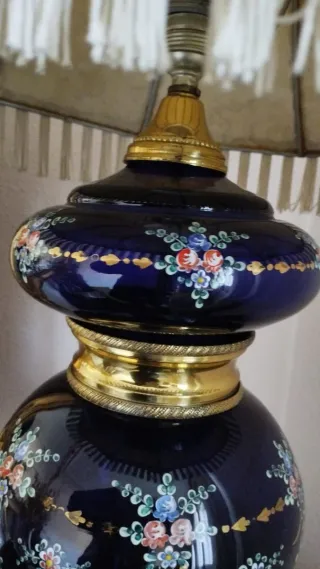 2 Lámparas Vidrio Azul y baño de oro