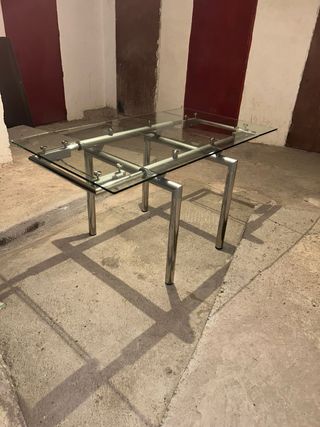 Mesa Comedor Cristal Extensible Plata