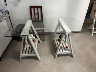 Mesa comedor estudio cristal y madera