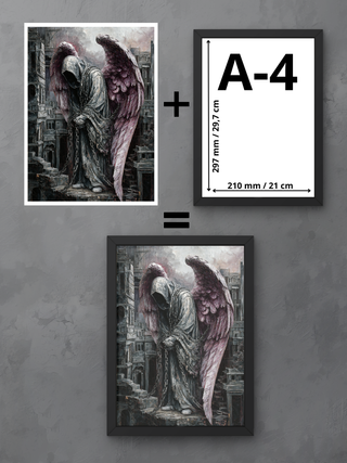 Ángel caído con alas rosas y cadenas