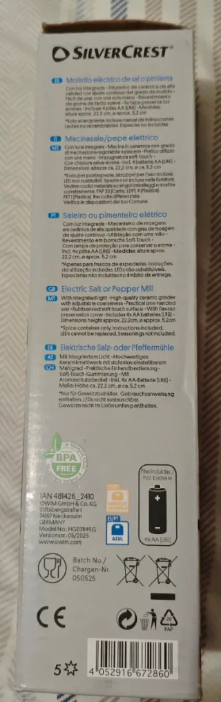 Molinillo Eléctrico Sal/Pimienta Silvercrest