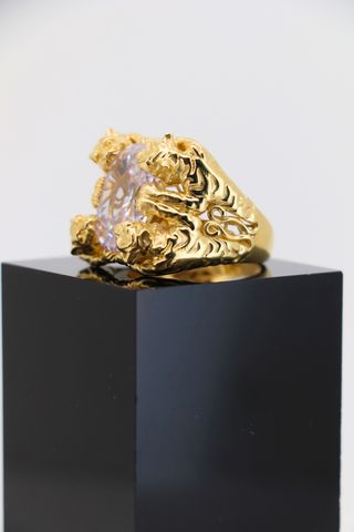 Anillo 18K 4 Panteras Piedra Blanca Hueco