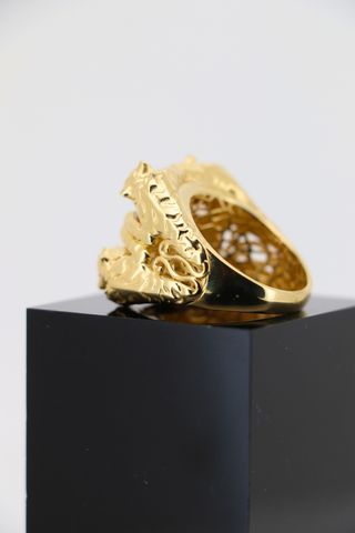 Anillo 18K 4 Panteras Piedra Blanca Hueco