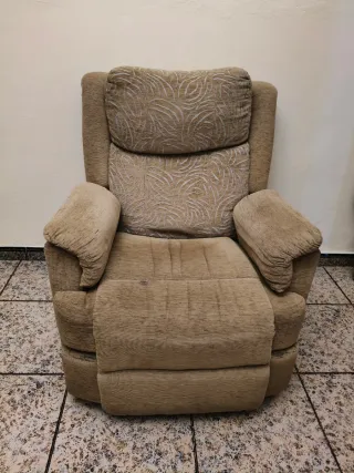 Sillón relax tela beige y marrón