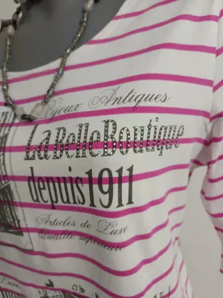 Camiseta Rayas Rosas y Blancas Manga 3/4