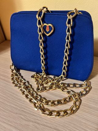 Borsetta vintage blu con catena oro