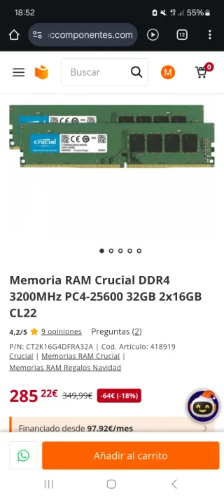 32 Gb DDR4 Crucial RAM