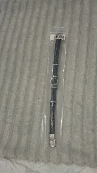 Pulsera Cuero Trenzado Negra y Plata