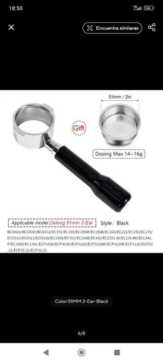 Portafiltro Cafetera Delonghi 51mm 2 Orejas