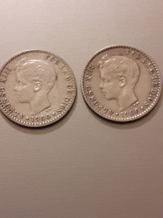 2 Monedas 50 Céntimos España 1900