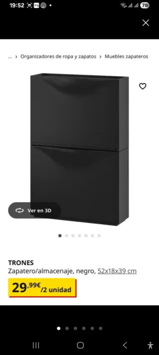 Zapatero Ikea Trones Negro pack 4