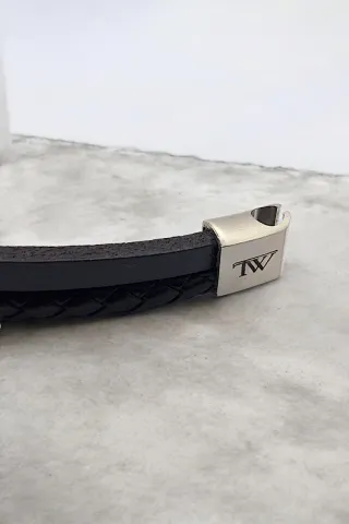 Pulsera hombre Elios cuero negro y acero