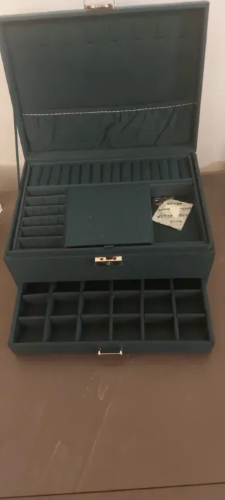 Portagioie grande in velluto blu/verde acqua