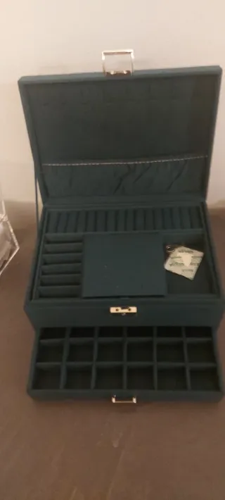 Portagioie grande in velluto blu/verde acqua