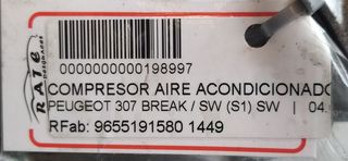 COMPRESOR AIRE ACONDICIONADO PEUGEOT 307 BREAK / SW (S1) SW   |   04.02 - ...