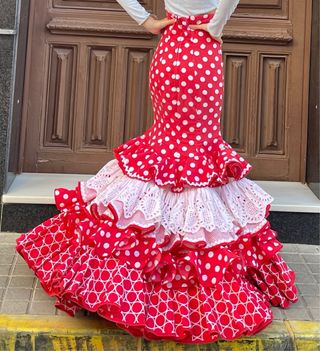 Falda flamenca lunares roja talla 34