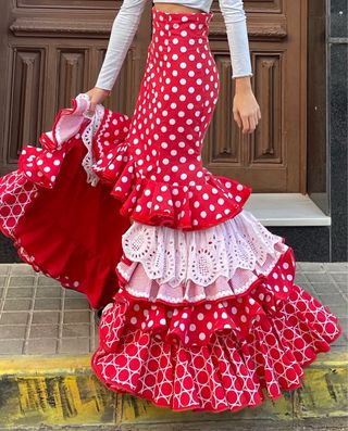 Falda flamenca lunares roja talla 34