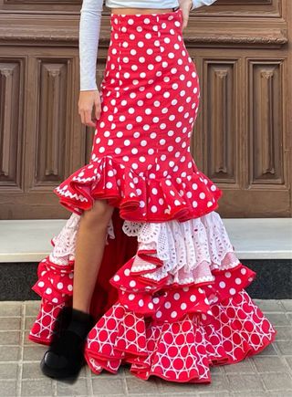 Falda flamenca lunares roja talla 34