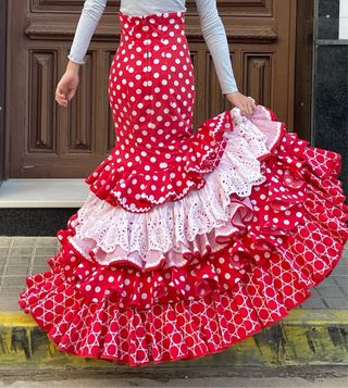 Falda flamenca lunares roja talla 34
