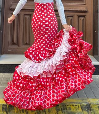 Falda flamenca lunares roja talla 34