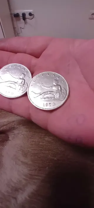 Lote 2 Monedas Plata 5 Pesetas 1870,