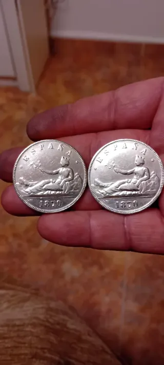 Lote 2 Monedas Plata 5 Pesetas 1870,