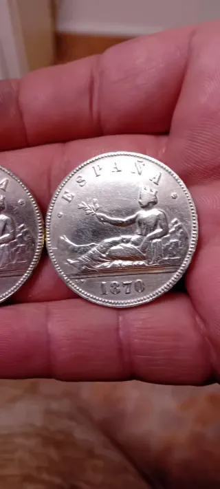 Lote 2 Monedas Plata 5 Pesetas 1870,
