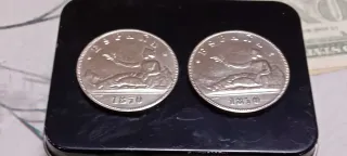 Lote 2 Monedas Plata 5 Pesetas 1870,