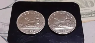 Lote 2 Monedas Plata 5 Pesetas 1870,