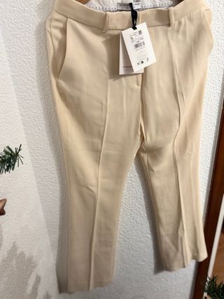Pantalones rectos tiro medio beige T38