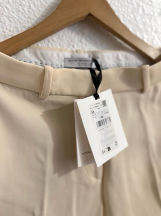 Pantalones rectos tiro medio beige T38
