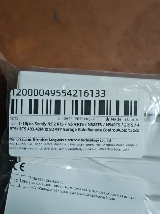 20 Mandos Garaje Universal Negro somfy