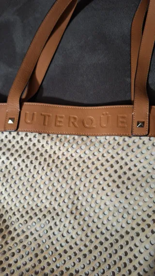 Bolso de asas Uterqüe beige y marrón Medidas 46x32