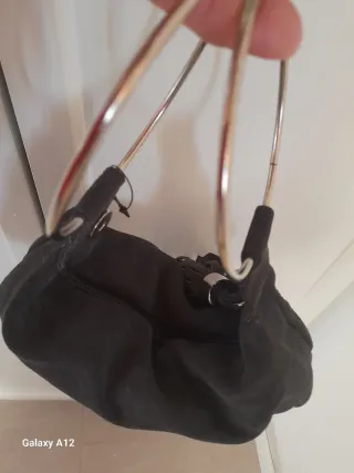 Borsettina in vero camoscio grigia con frange