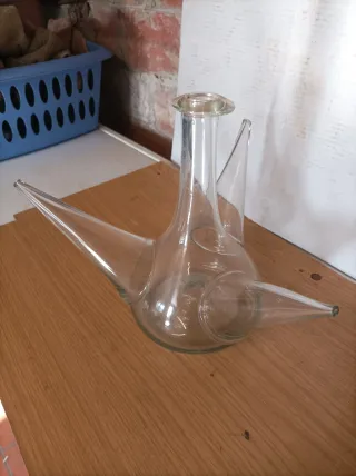 Porrón de cristal soplado artesanal , tres caños