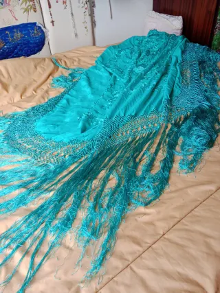 Mantón seda turquesa 1.35m