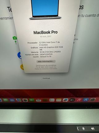 MacBook Pro 15 2017 i7 16GB RAM 256GB SSD Plata