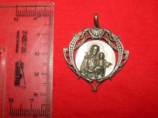 Medalla religiosa plata antigua Sn Jose Niño Jesus