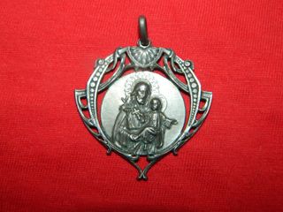 Medalla religiosa plata antigua Sn Jose Niño Jesus
