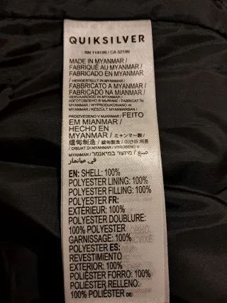 Abrigo Plumífero Negro Quiksilver Talla M