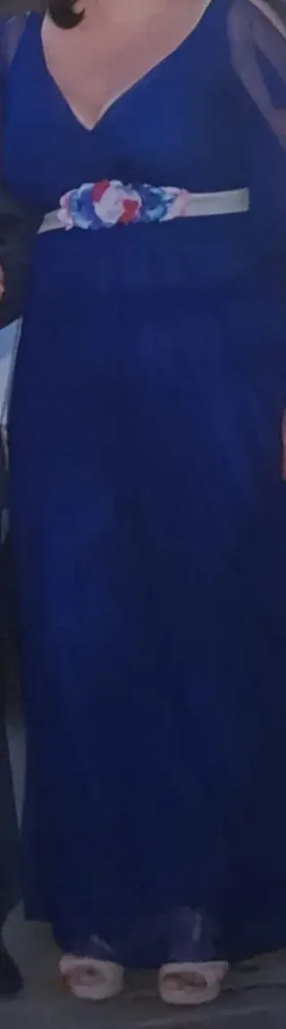 Vestido fiesta azul intenso de gasa con cinturon d